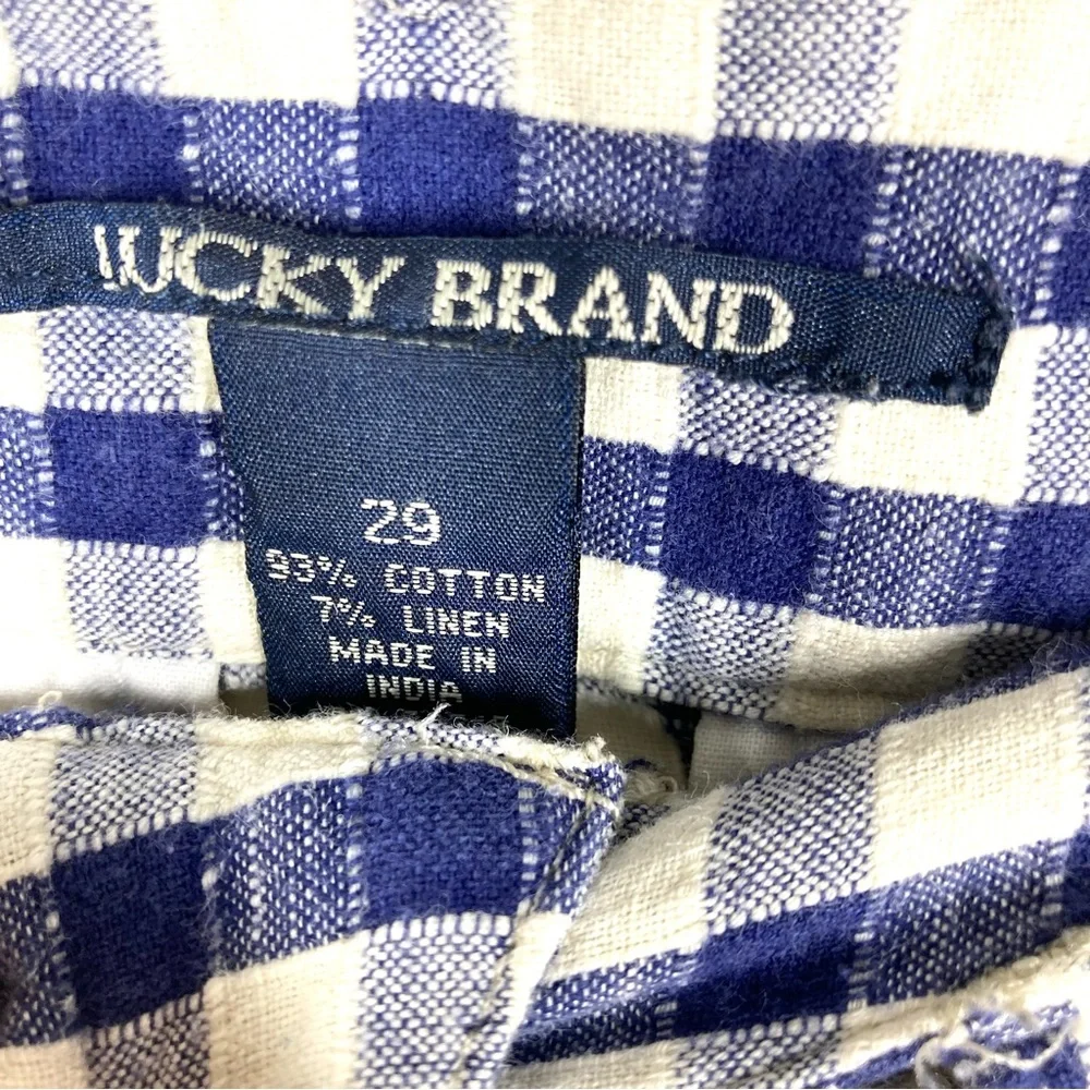 Lucky Brand Shorts Dispatcher Gingham 29 Navy Cotton Linen - Picture 14 of 16